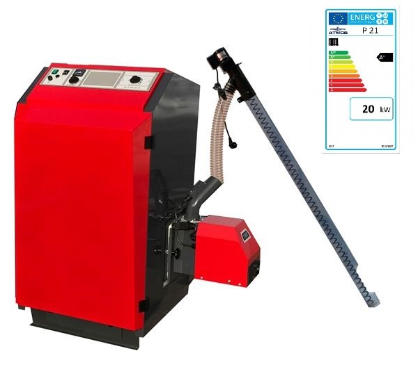 ATMOS Pelletkessel 4-19,5 KW der Serie P21 Facelift mit Brenner und Förderschnecke