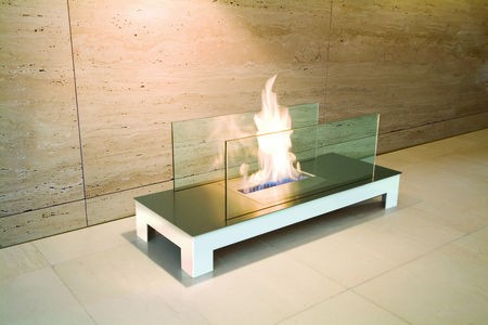 FLOOR FLAME edelstahl matt, gehäuse weiß, glas Typ 537e