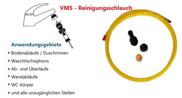 VMS - Reinigungsschlauch für Waschtisch, Bodenabläufe, Duschrinnen 2 Meter