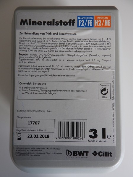 BWT Dosierphosphat QUANTOPHOS F/FE2 Impulsan H/HE 3-l-Behälter